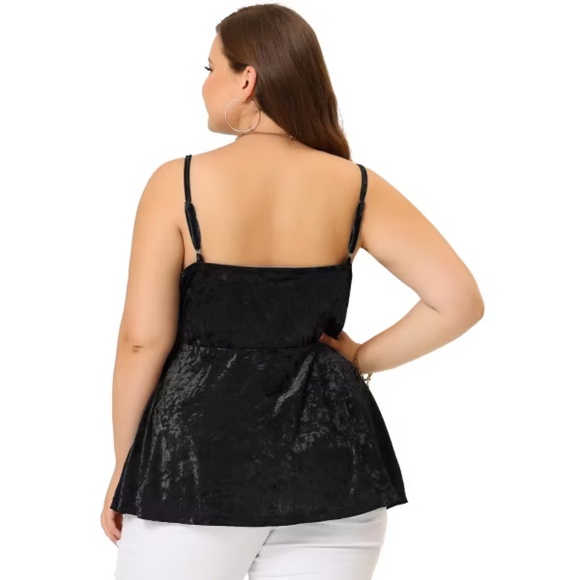 Agnes Orinda Black Crushed Velvet Spaghetti Strap Peplum Tank Top Size 2X - Picture 2 of 8